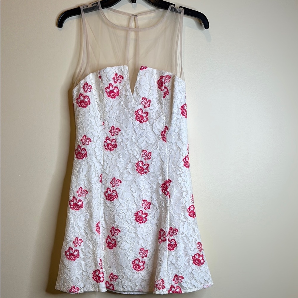 Floral Lace Dress with Pink Accents